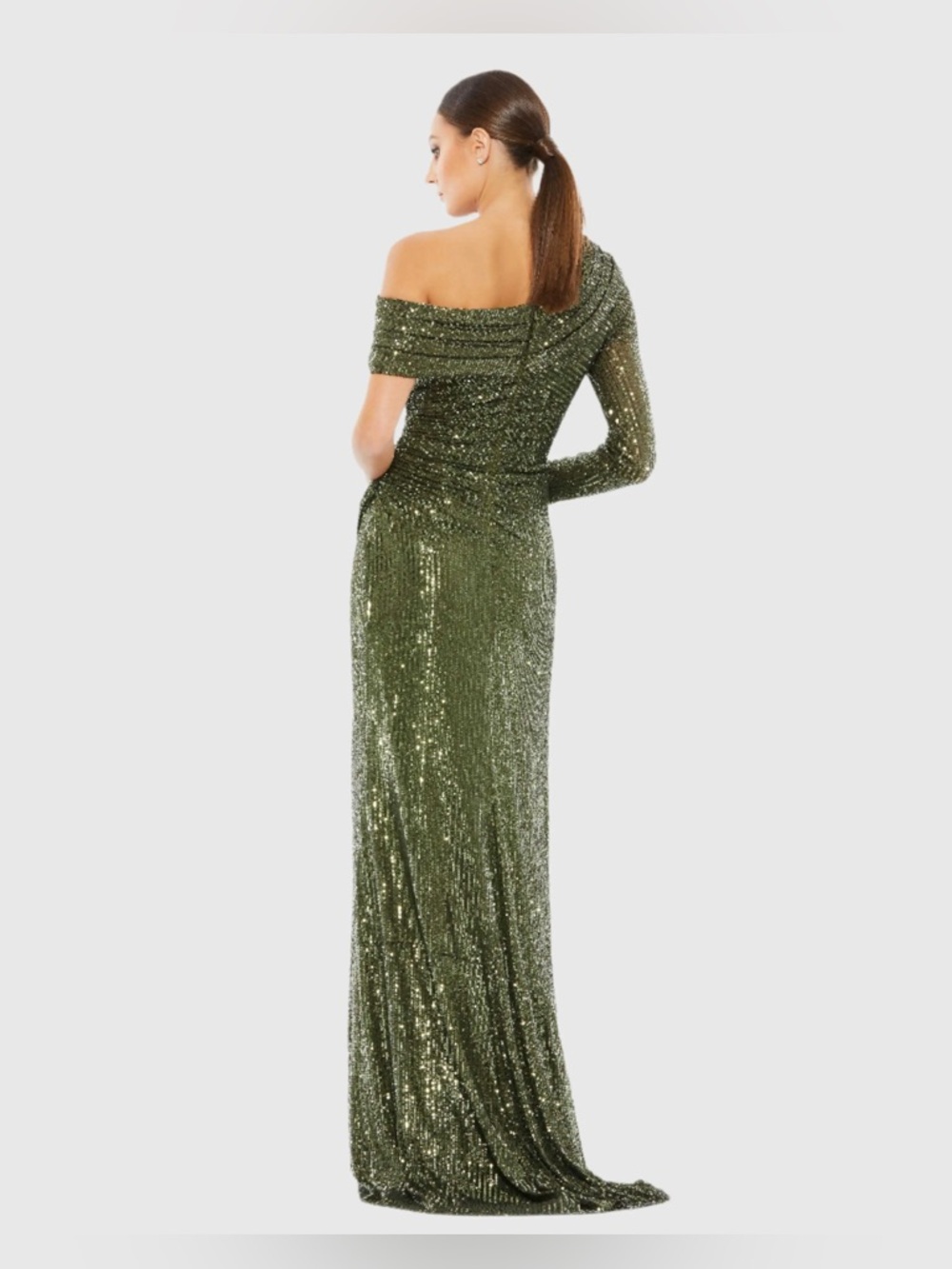 🇯🇵Mac Duggal Sequined Drop Shoulder Faux Wrap Gown - Picture 2 of 13